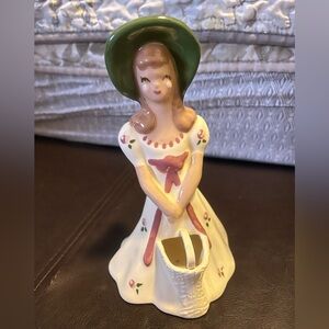 Vintage YONA Hand Painted Pottery Ceramic Girl in Bonnet Figurine Vase Signed